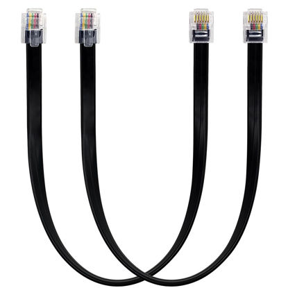 Picture of XANHAM RJ12 Cable Short 1 Foot Telephone Line Cord with 6P6C Connector Landline Phone Wire for Both in-Wall and Out-Wall Using, Black, 2 Pack, AV06109