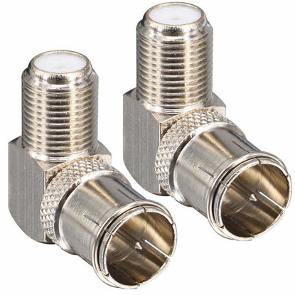 Picture of F Male to Female Right Angle Coax connectors Type F Adapters Push on Coaxial Quick Connect RG6 Connectors for Wall Mounted TV,Wall Plate, Cabinet, RV TV and Coaxial Cable Connection Pack of 2