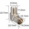 Picture of F Male to Female Right Angle Coax connectors Type F Adapters Push on Coaxial Quick Connect RG6 Connectors for Wall Mounted TV,Wall Plate, Cabinet, RV TV and Coaxial Cable Connection Pack of 2