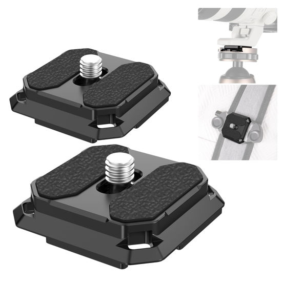 Picture of NEEWER 2 Pack Quick Release Plate 38mm Square Arca Type QR Camera Mount Plate Compatible with Peak Design Capture V3 Camera Clip, Tripod Head to Shoulder Strap Quick Switch with 4 Safety Pins, QPR-5