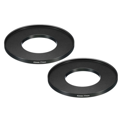 Picture of PATIKIL 43mm-77mm Metal Step Up Ring, 2 Pack Camera Lens Filter Adapter Ring Aluminum Filter Adapter Ring for Camera Lenses Hood, Black