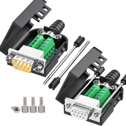 Picture of JUXINICE 2Packs DB9 Serial Adapters No Soldering Needed. D-SUB 9-pin RS232 RS485 Adapter to Terminal Connector Signal Module with Bolts Nuts and Screwdriver (1PCS Male+1PCS Female)