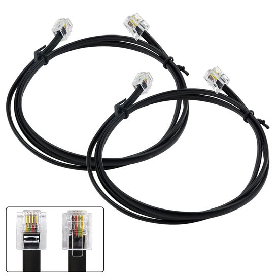 Picture of XANHAM Phone Cable 3 Feet Short Telephone Line Cord with RJ11 6P4C Connectors for Landline Phone, Fax Machine and Modem, for Both in-Wall and Out-Wall Using, Black, 2 Pack, AV04602