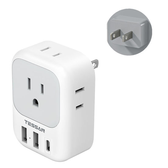 Picture of TESSAN 2 Prong to 3 Prong Adapter, Multi Plug Outlet Extender with 4 Outlets 3 USB Ports(1 USB C), Type A Travel Plug Converter for US to Japan, Philippines, Canada, Mexico, China, Thailand, Anguilla