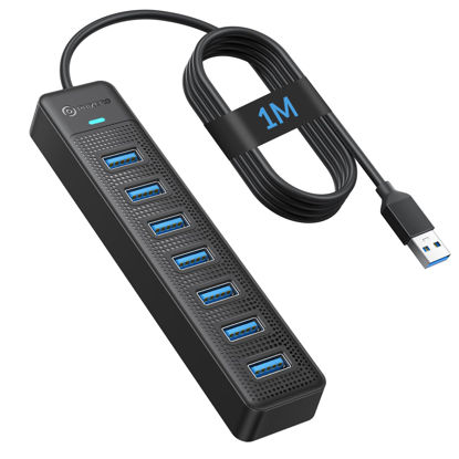 Picture of PHIXERO 7 Port USB Hub, 3.3FT/1M Long Cable USB 3.0 Hub Multi USB Port Hub USB Multiport Adapter USB Extension Hub USB Splitter USB Hub for PC, Compatible with All USB 3.0/2.0/1.1 Device