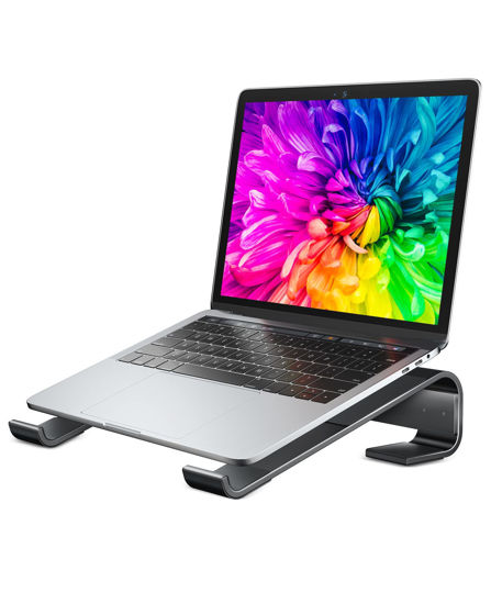 Picture of Soqool Laptop Stand for Desk, Ergonomic Detachable Laptop Riser, Aluminum MacBook Stand, Compatible with 12-17'' All Laptops Such as MacBook Pro/HP/Dell/Lenovo, Black