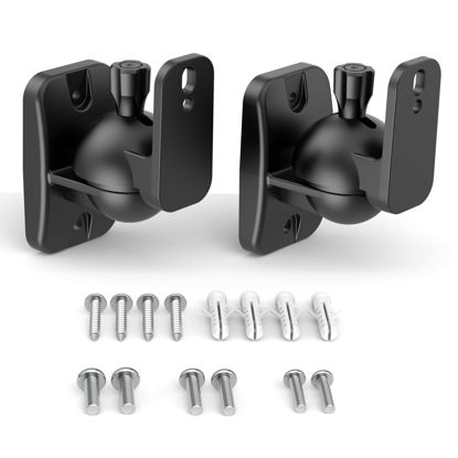 Picture of HomeMount Speaker Wall Mount Brackets - Surround Speaker Wall Mounts Kit, Bookshelf Speaker Wall Screws Mounts, Hold up to 8 lbs, 2 Pack, Black