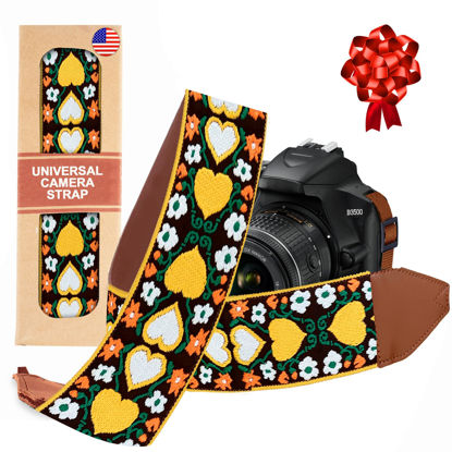 Picture of Art Tribute Camera Strap for DSLR Cameras, Woven Webbing Heart Design Shoulder Neck Crossbody Strap with Soft Padded Webbing, Embroidered Pattern for Men & Women, Best Gift for Photographers