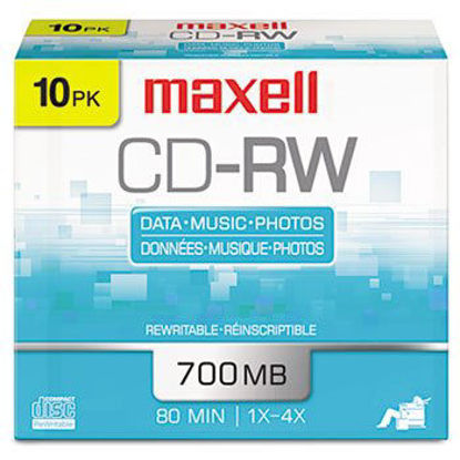 Picture of Maxell CD-RW Discs, 700MB/80min, 4x, Silver, 10/Pack