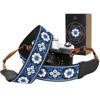 Picture of Padwa Lifestyle Camera Strap - 2" Cowhide Leather Head Cotton Camera Straps for Photographers,Vintage Jacquard Embroidery Adjustable Neck & Shoulder Strap for ALL DSLR/SLR Cameras (Blue Flower)