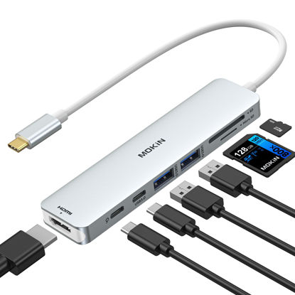 Picture of USB C Hub HDMI Adapter for MacBook Pro/Air, MOKiN 7 in 1 USB C Dongle with HDMI, SD/TF Card Reader, USB C Data Port,100W PD, and 2 USB 3.0 Compatible for MacBook Pro/Air, Dell XPS, Lenovo Thinkpad.