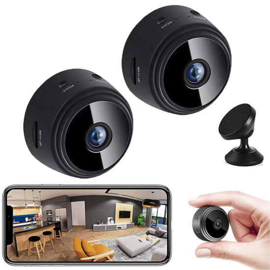 Picture of Wireless Mini Spy Focus Camera Hidden Camera,Magnetic Mini Security Camera Outdoor,1080p HD Wireless Magnetic Security Camera,Night Vision Motion Detection Security Cam Covert Cameras 2Pcs Black.