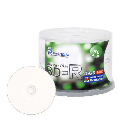 Picture of Smartbuy 25gb 6X Bd-r Blu-ray Single Layer White Inkjet Printable Blank Data Recordable Disc Spindle (50-Disc)