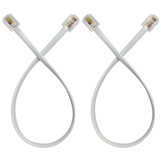 Picture of XANHAM Phone Cable 1 Foot Short Telephone Line Cord with RJ11 6P4C Connectors for Landline Phone, Fax Machine and Modem, for Both in-Wall and Out-Wall Using, White, 2 Pack, AV04222