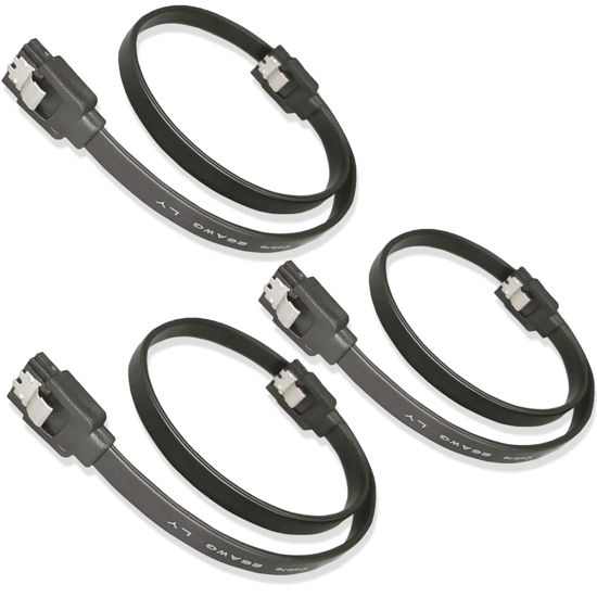 Picture of OHKIKOME SATA Cable III 3 Pack, SATA Cable 6Gbps Straight Data Cable with Locking Latch 15.7 Inch Compatible for SATA HDD, SSD, CD Driver, CD Writer - Black