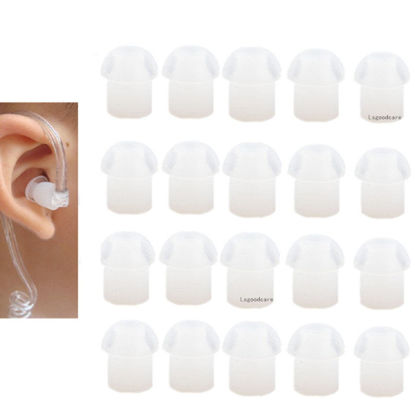 Picture of Lsgoodcare 20Pack White Silicone Rubber Replacement Mushroom EarTips Earbud Compatible for Motorola Kenwood Icom Yaesu Baofeng HYT Midland Cobra Radio Surveillance Acoustic Tube Earpiece Headset