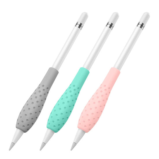 Picture of MoKo [3 Pack Silicone Grip Holder Ergo Protective Sleeve Cover Case Accessories Compatible with Apple Pencil 1st / 2nd Generation, Gray, Pink & Gem Green