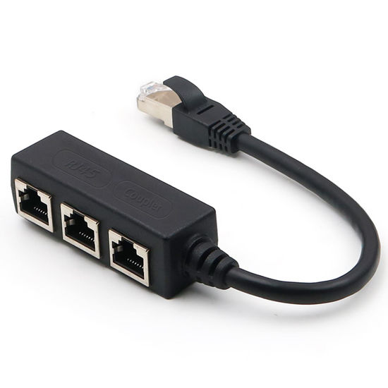 Picture of TULIYET RJ45 Ethernet Splitter Adapter, 1 Male to 3 Female LAN Ports, Suitable Super Cat5, Cat5e, Cat6 LAN Ethernet Socket Connector Adapter -Black