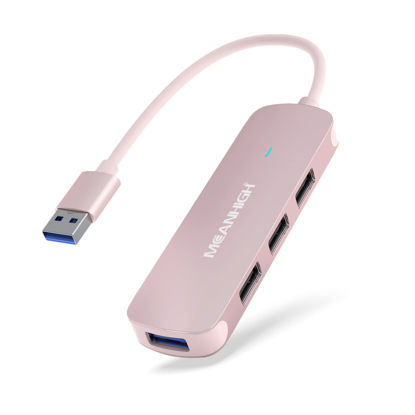 Picture of MEANHIGH USB Hub, 4-Port Dongle with USB 3.0, USB 2.0, Multiple USB Port Expander for Laptop, MacBook, Surface Pro, XPS, PC, Flash Drive, Mobile HDD (USB-A-Pink)