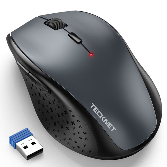 Picture of TECKNET Wireless Mouse, 2.4G USB Computer Mouse with 6-Level Adjustable 4800 DPI, 30 Months Battery, Ergonomic Grips, 6 Buttons Portable for PC, Chromebook, Mac - Grey