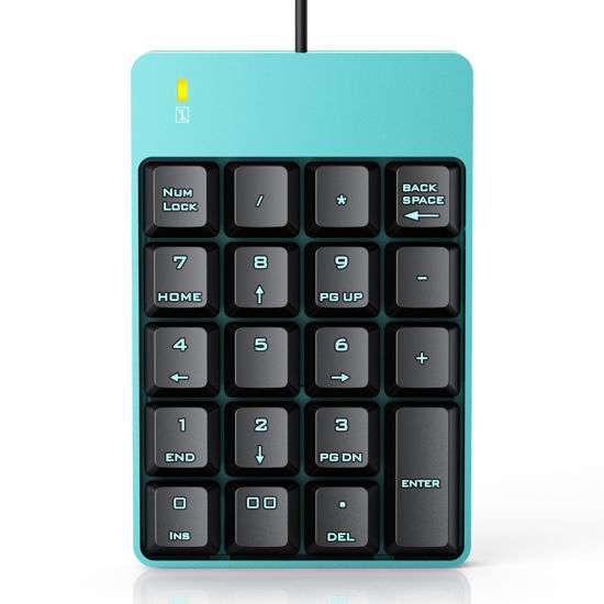 Picture of Wired Number Pad, USB Numeric Keypad 19 Key Number Keypad Keyboard for Laptop PC Computer Notebook, Big Print Letters - Black & Blue