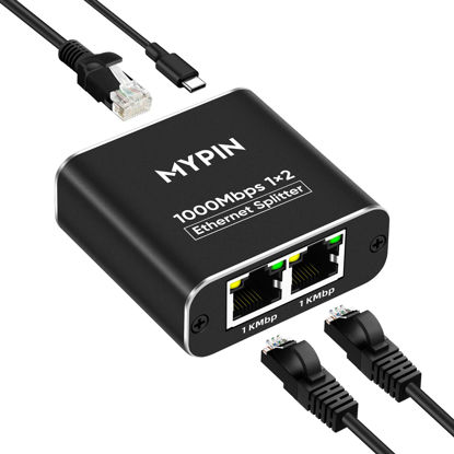 Picture of Gigabit Ethernet Splitter 1 to 2 High Speed 1000Mbps with USB Power Cable, RJ45 8P8C LAN Internet Extension Connector for Cat5/5e/6/7/8 Cable, Support Two Devices Working Simultaneously