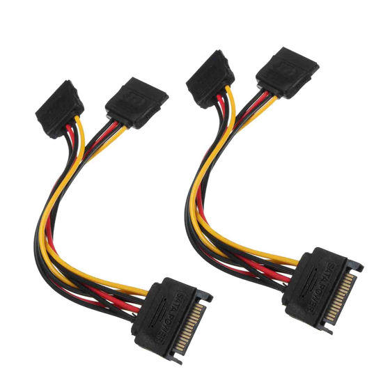 Picture of traderplus 2Pcs 15 Pin SATA to Dual SATA Power Y Splitter Cable for Hard Drive HDD SSD 8 Inch