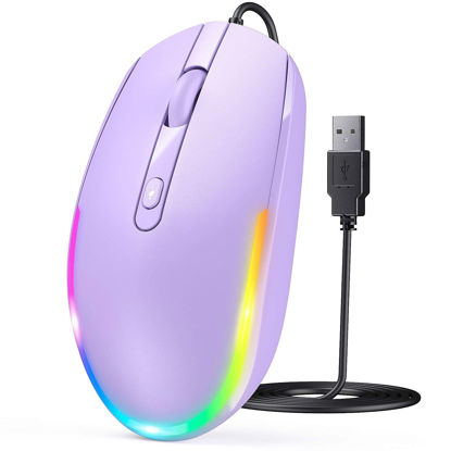 Picture of seenda Wired Mouse - USB Computer Mouse Wired with RGB Backlit Optical LED Mouse with Attached USB Cord for Laptops Notebooks Chromebook - Purple