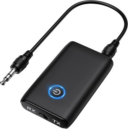 Picture of OQIMAX Bluetooth Transmitter Receiver 2 in 1, Hands-Free Call Aux Bluetooth Adapter for Car, Wireless Bluetooth Car Adapter, 3.5mm Bluetooth Audio Adapter Car Home Audio System Headphones Airplane