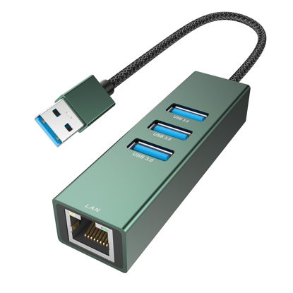 Picture of USB 3.0 to Ethernet Adapter Gigabit, High-Speed 3 USB 3.0 Hub with Ethernet Aluminum 4-in-1 USB-A to LAN Network RJ45 Port, Compatible with Windows, iMac, Linux, PC, Chromebook Laptops, Surface Pro