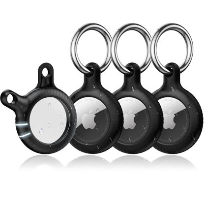 Picture of YOSH Air Tag Holder 4 Pack, Airtag Keychain Holder [Anti-Scratch] [Pet Chew Proof] [Twist Lock Design] Airtag Case with Metal Key Chain Ring for Kids, Dog, Luggage, Compatible with Apple Airtag, Black