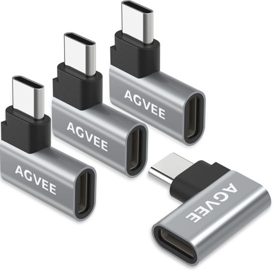 Picture of AGVEE [4 Pack 90 Degree Right Angled USB-C Male to USB-C Female Adapter (Type-C 3.2 Gen 2) Converter Video Type-C 10G Data Extension Coupler Connector, Gray