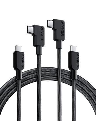 Picture of Anker Cable Right Angle, 240W 2-Pack 6 ft USB C to USB C Cable, 90 Degree Type C Braided Charging Cord, for iPhone 15, Samsung Galaxy S23, MacBook Pro 2020, iPad Pro, iPad Air 4, Pixel, and More