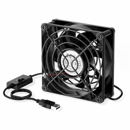 Picture of ELUTENG USB Fan 80mm, USB Computer Fan 5V Quite USB Ventilation Fan Compatible with 3 Speed Control for Receiver DVR Playstation Xbox Computer Cabinet Cooling 80 x 80 x 25mm