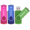 Picture of SIMMAX 3 Pack 32GB Memory Stick USB 2.0 Flash Drives Swivel Thumb Drive Pen Drive (32GB Pink Blue Green)