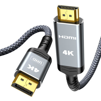 Picture of Highwings 4K DisplayPort to HDMI, 3.3ft DP to HDMI 1.4 Uni-Directional Cable, 4K@30Hz, 2K@60Hz, 1080P Full HD, Nylon Braided Cord for Dell, NVIDIA, AMD, Lenovo, HP, Monitor, Projector, Desktop (Grey)