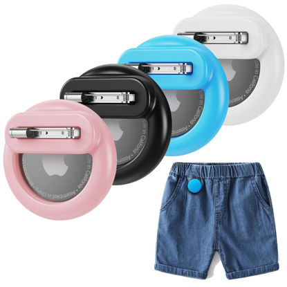 Picture of 4 Pack Mini AirTag Holder for Kids, Silicone Hidden AirTag Holder with Safety Pin for Clothes, GPS Tracker Case Clip Compatible with Apple Air Tag (Sky Blue, Pink, Black, White)