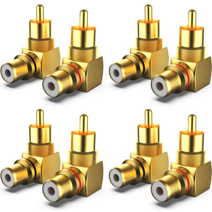 Picture of Warmstor RCA Right Angle Adapter, Gold-Plated 8-Pack 90 Degree Metal RCA Male to RCA Female Connector Adapter (4 Black + 4 Red)