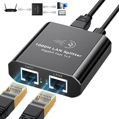 Picture of AILVLVNG Ethernet Splitter 1 to 2 1000Mbps Internet Cable Splitter 1 in 2 Out High Speed Either Network Splitter Gigabit Dual LAN RJ45 Port Router Switch Work with Cat6/7/8 Cable