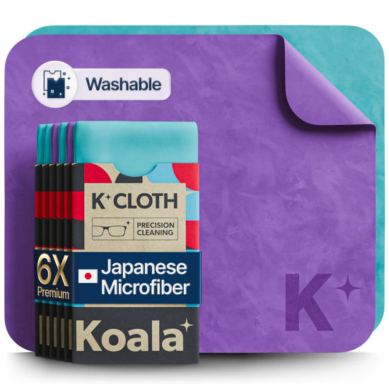 Picture of Koala Lens Cleaning Cloth | Japanese Microfiber | Glasses Cleaning Cloths | Eyeglass Lens Cleaner | Eyeglasses, Camera Lens, VR/AR Headset, and Screen Cleaning | Blue & Purple (Pack of 6)