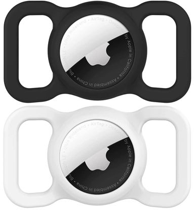 Picture of SWINCHO Airtag Holder Silicone Air Tags-2 Pack Dog/Cat Collars Holder Compatabile with Apple Airtag Anti-Lost (Black&White)