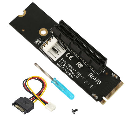 Picture of GELRHONR NGFF M.2 to PCI-E 4X 1X Riser Card,M.2 Key M 2260 2280 SSD Port to PCIE Adapter with LED Indicator SATA 15pin Power Riser for Bitcoin Miner Mining-Black