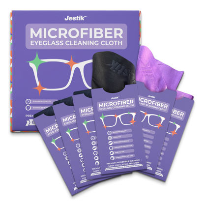 Picture of Jestik Microfiber Cleaning Cloth - Japanese Lens Wipes for Eyeglasses, Camera Lenses, Screens & More - Versatile Glasses Cleaner Cloths, Lint-Free, Washable (Black/Purple - Pack of 6)