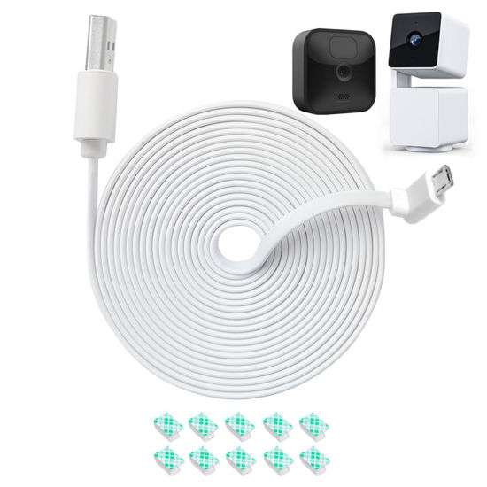 Picture of 10FT L-Shape Connector Power Extension Cable for Wyze Cam Pan V3 & Blink Outdoor (3rd Gen) Camera - Flat Charging Power Cord (White) 1 Pack - Not for Wyze Cam V3