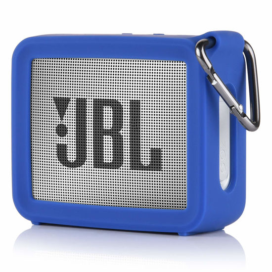 Picture of TXEsign Travel Protective Silicone Stand Up Carrying Case Compatible with JBL GO 2 Portable Bluetooth Waterproof Speaker (Blue)