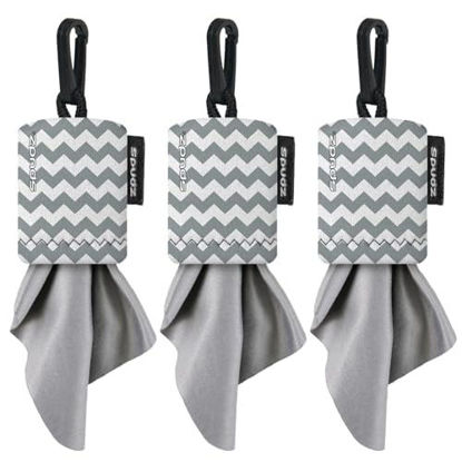 Picture of SPUDZ Classic | 6" x 6" Microfiber Towels w/Neoprene Pouches | Premium Microfiber Cleaning Cloths for Laptops, Lenses, Cameras, Screens, and More | Gray Chevron (3-Pack)