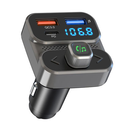 Picture of Bluetooth FM Transmitter for Car, Wireless Bluetooth Car Adapter with 36W QC 3.0 + PD 3.0 USB C Fast Charger, Bluetooth 5.0 Car Radio Transmitter, Support Hands-Free Phone Call & Siri Voice Assistant