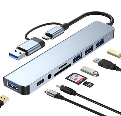 Picture of USB C Hub USB Hub 3.0, VIENON Aluminum 8 in 1 USB Splitter with 1 x USB 3.0, 3 x USB 2.0 and 1 x USB C, SD/TF Card Reader, 3.5mm Aux Ports for MacBook Pro Air and More PC/Laptop/Tablet Devices