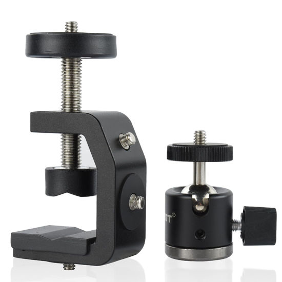 Picture of UTEBIT C-Clamp with Mini Ball Head，Desk Clamps Set Aluminum with 1/4 Thread Hole, C-Clamp Mount 360 Degree Rotation Tripod Head with 1/4" hot Shoe, Compatible for Camera Mounts, Woodworking, Desktop