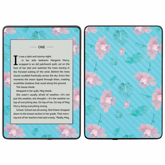 Picture of MightySkins Carbon Fiber Skin for Amazon Kindle Paperwhite 2018 (Waterproof Model) - Blue Petals | Protective, Durable Textured Carbon Fiber Finish | Easy to Apply, Remove| Made in The USA